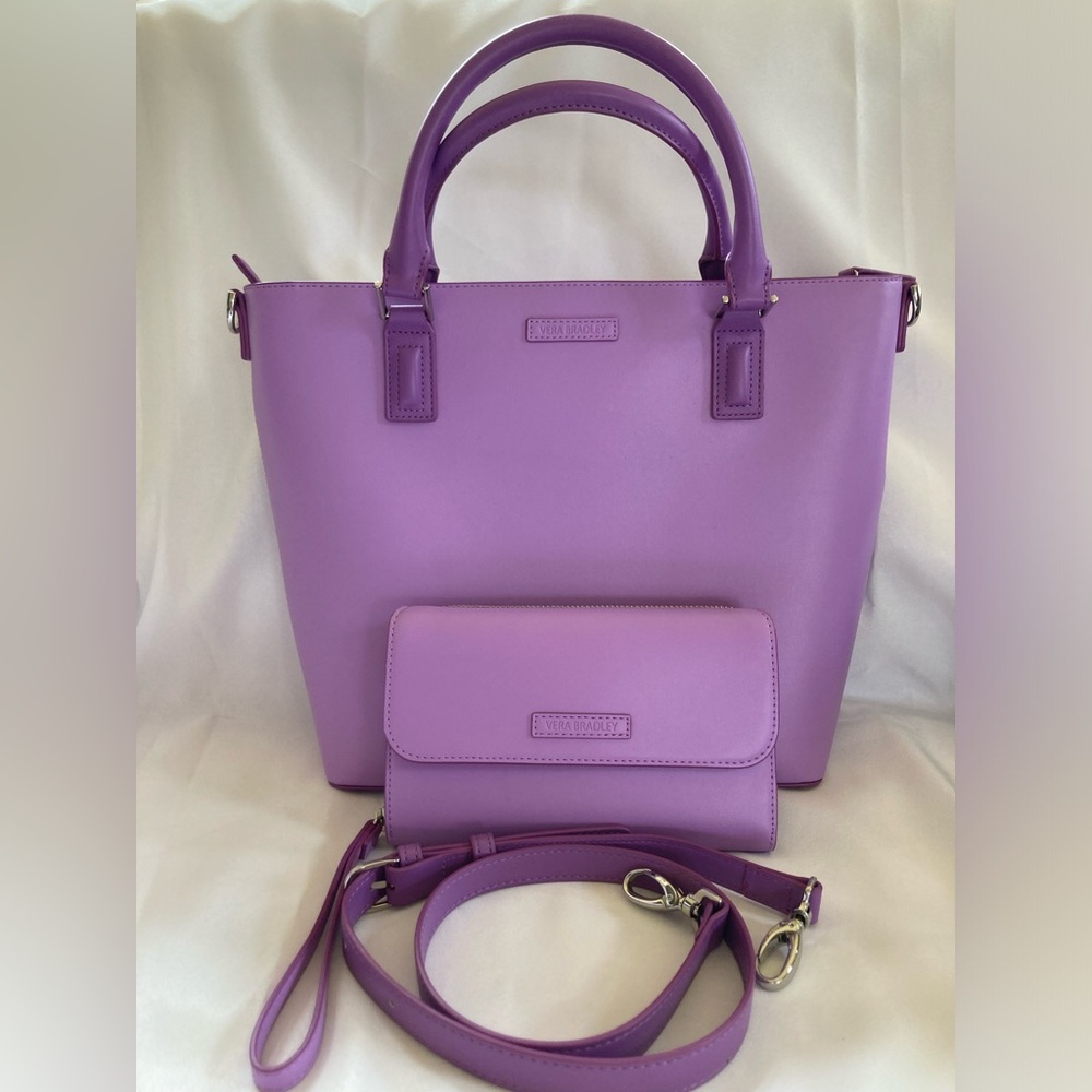 Vera Bradley Lilac  Composition Satchel and Ultimate Wristlet. Pre-owned.